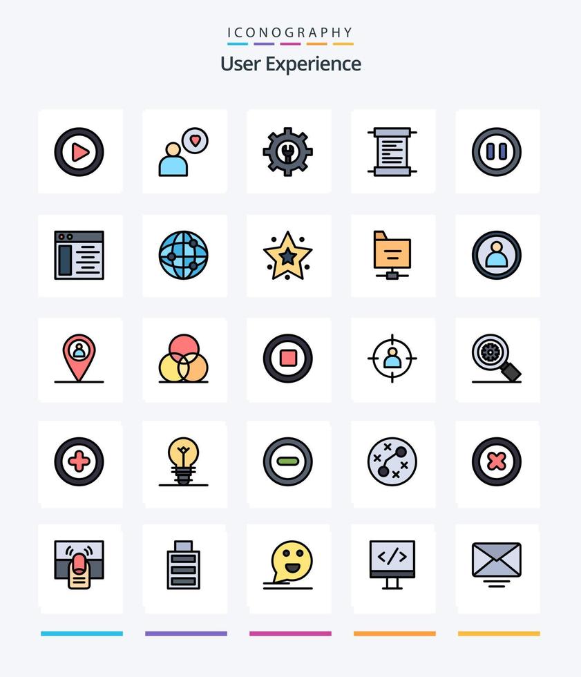 Creative User Experience 25 Line FIlled icon pack  Such As server. web. wrench. pause. controls vector