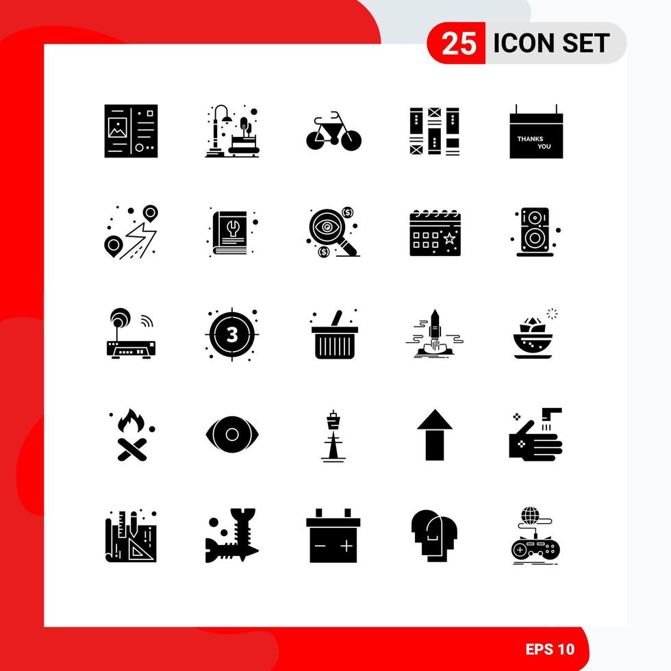 User Interface Pack of 25 Basic Solid Glyphs of fall idea town wirefram wireframing Editable Vector Design Elements