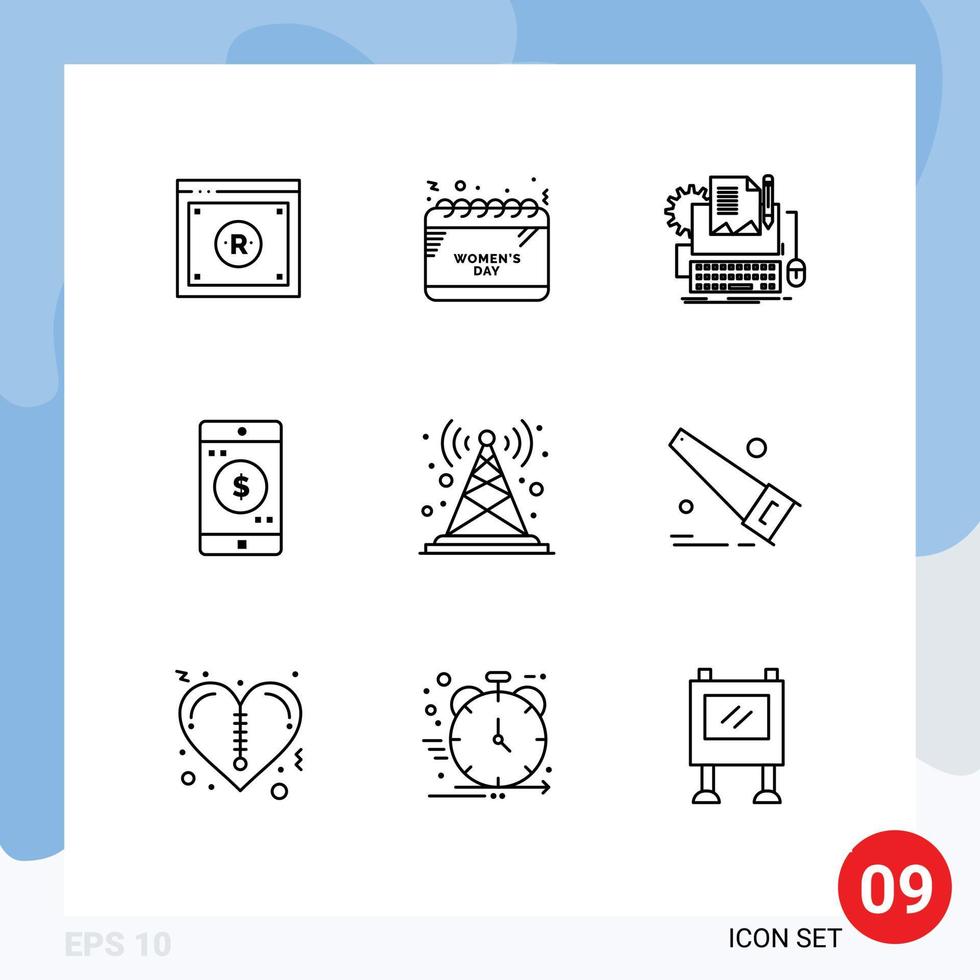 9 Thematic Vector Outlines and Editable Symbols of dollar mobile celebrate application paper Editable Vector Design Elements