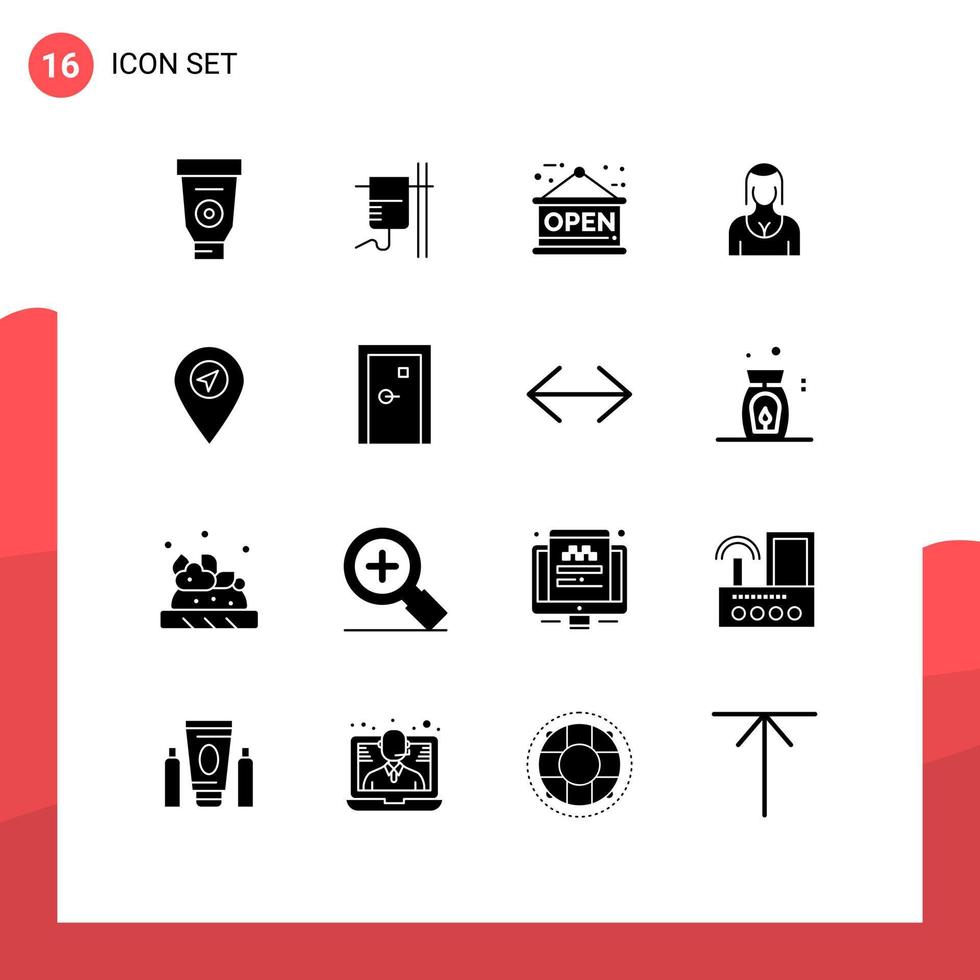 Set of 16 Modern UI Icons Symbols Signs for map lady board girl avatar Editable Vector Design Elements