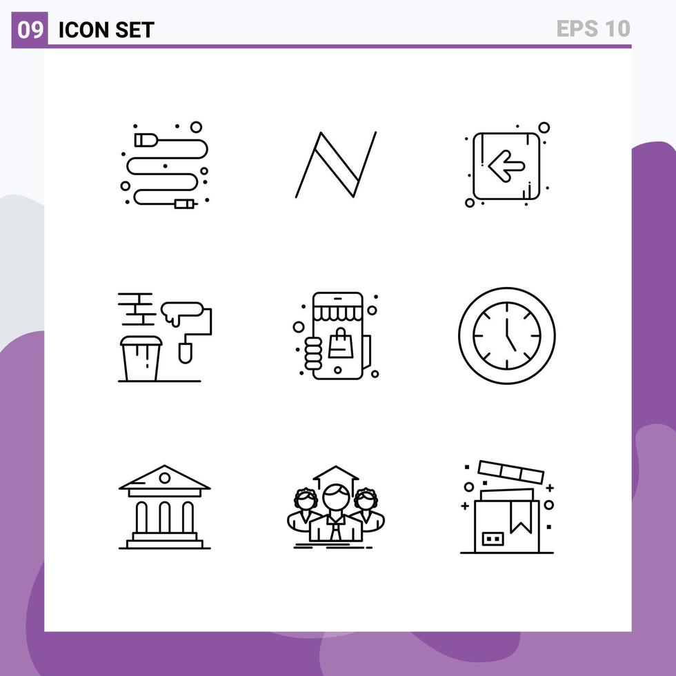 Group of 9 Modern Outlines Set for shopping marketplace direction tools painting Editable Vector Design Elements