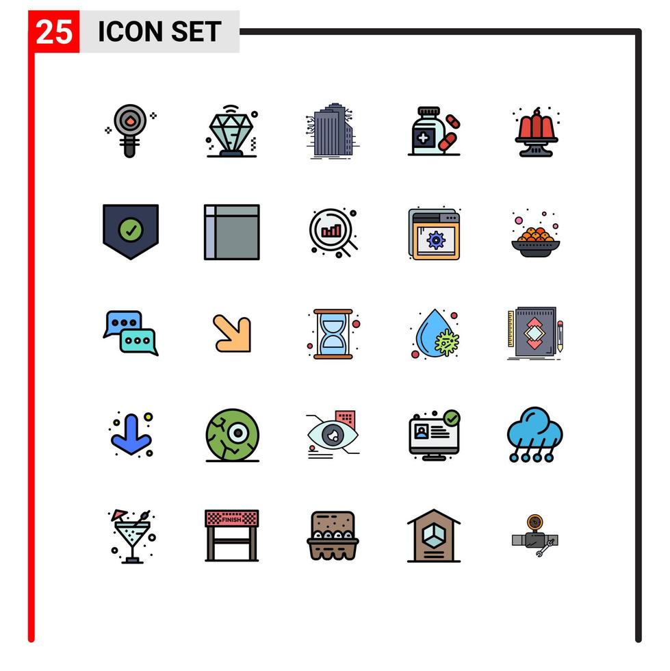 Set of 25 Modern UI Icons Symbols Signs for cake medicine building pills internet Editable Vector Design Elements