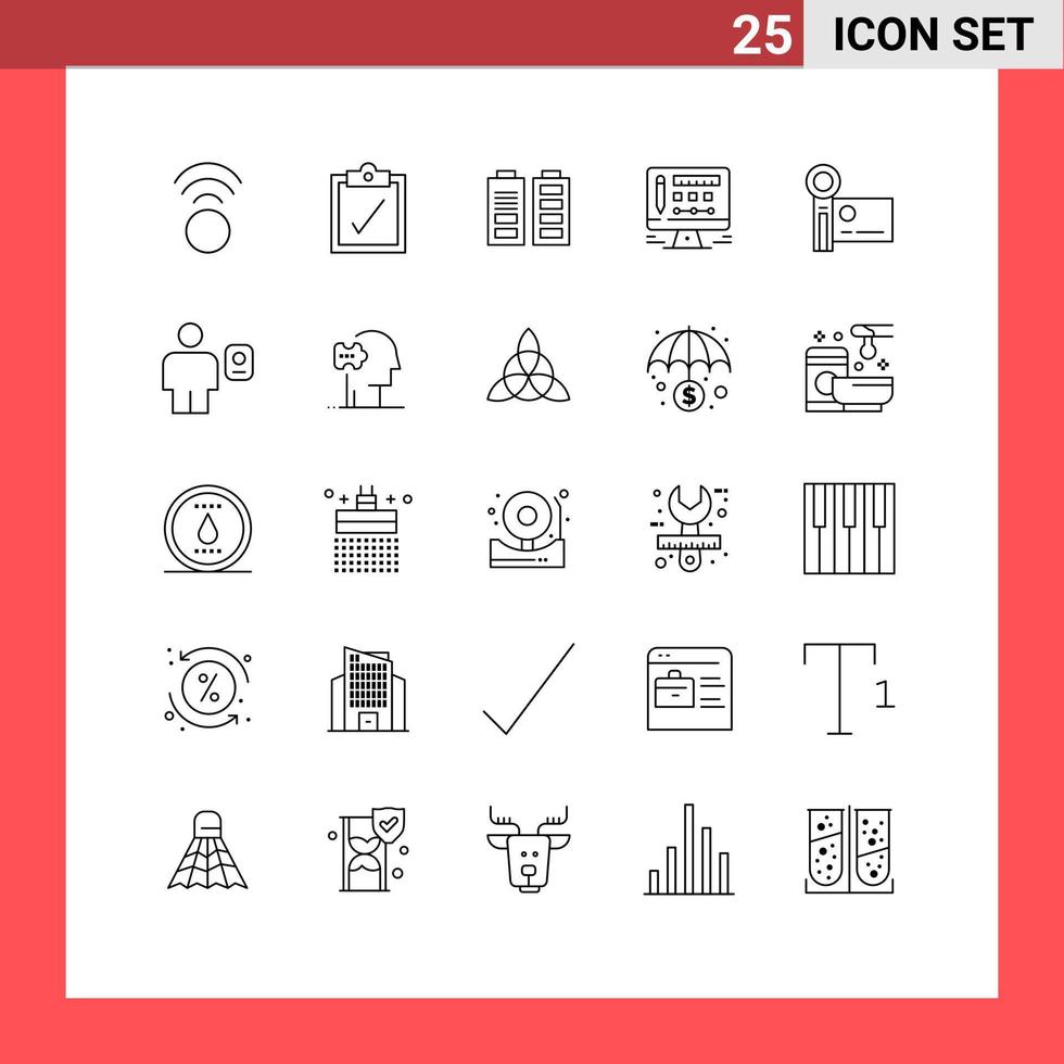 Set of 25 Modern UI Icons Symbols Signs for avatar recording full handycam camcorder Editable Vector Design Elements