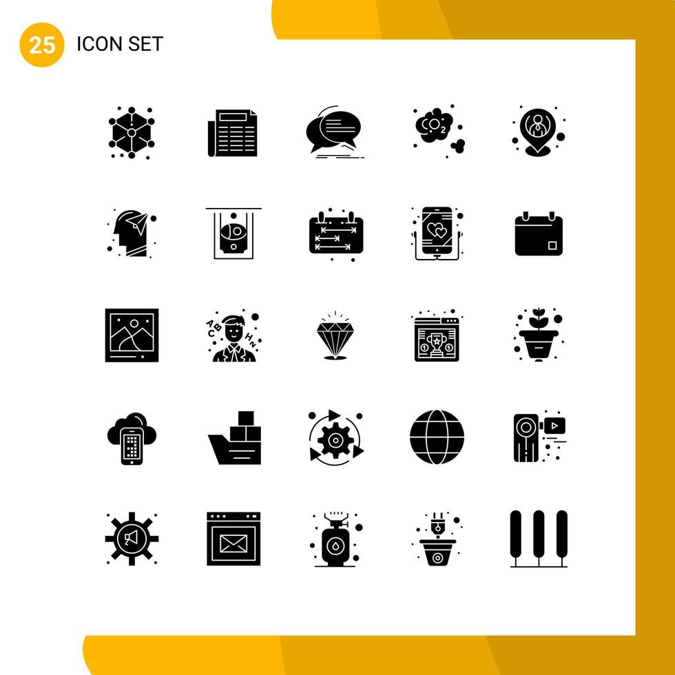 Set of 25 Modern UI Icons Symbols Signs for employee co bubble carbon dioxide talk Editable Vector Design Elements