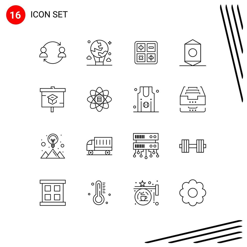 Set of 16 Modern UI Icons Symbols Signs for wrapper food global candy education Editable Vector Design Elements
