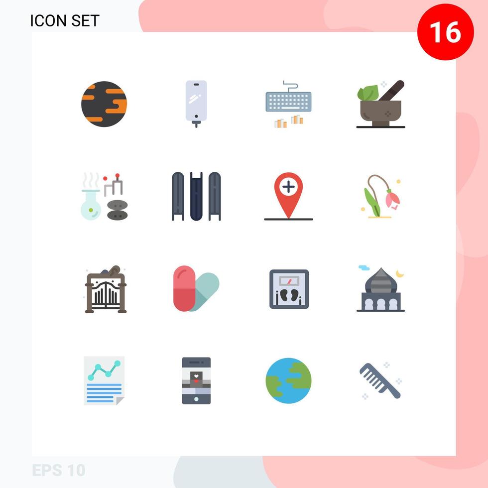 16 Universal Flat Colors Set for Web and Mobile Applications medical wellness keyboard spa herbal Editable Pack of Creative Vector Design Elements