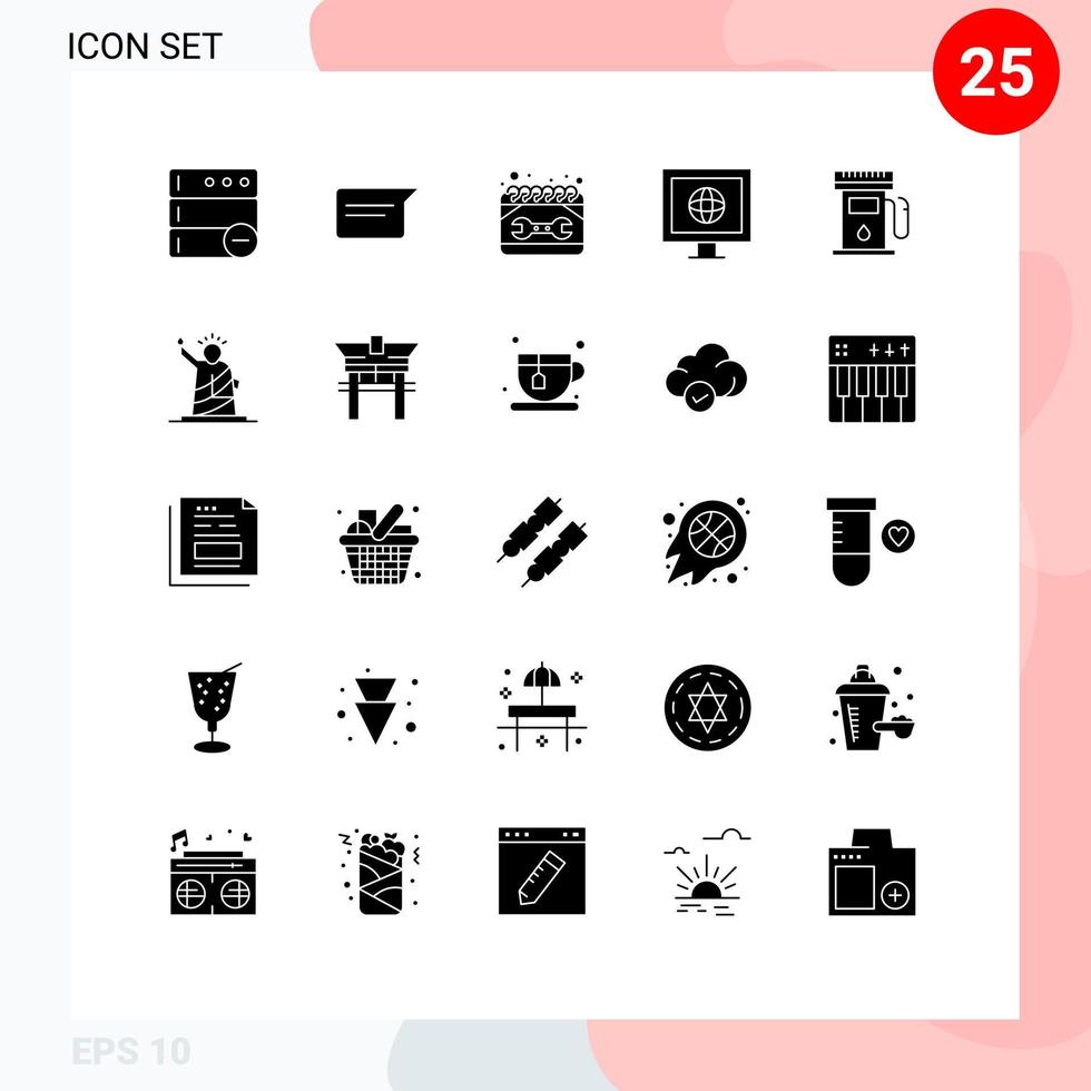 Group of 25 Solid Glyphs Signs and Symbols for maps gas construction tv internet Editable Vector Design Elements