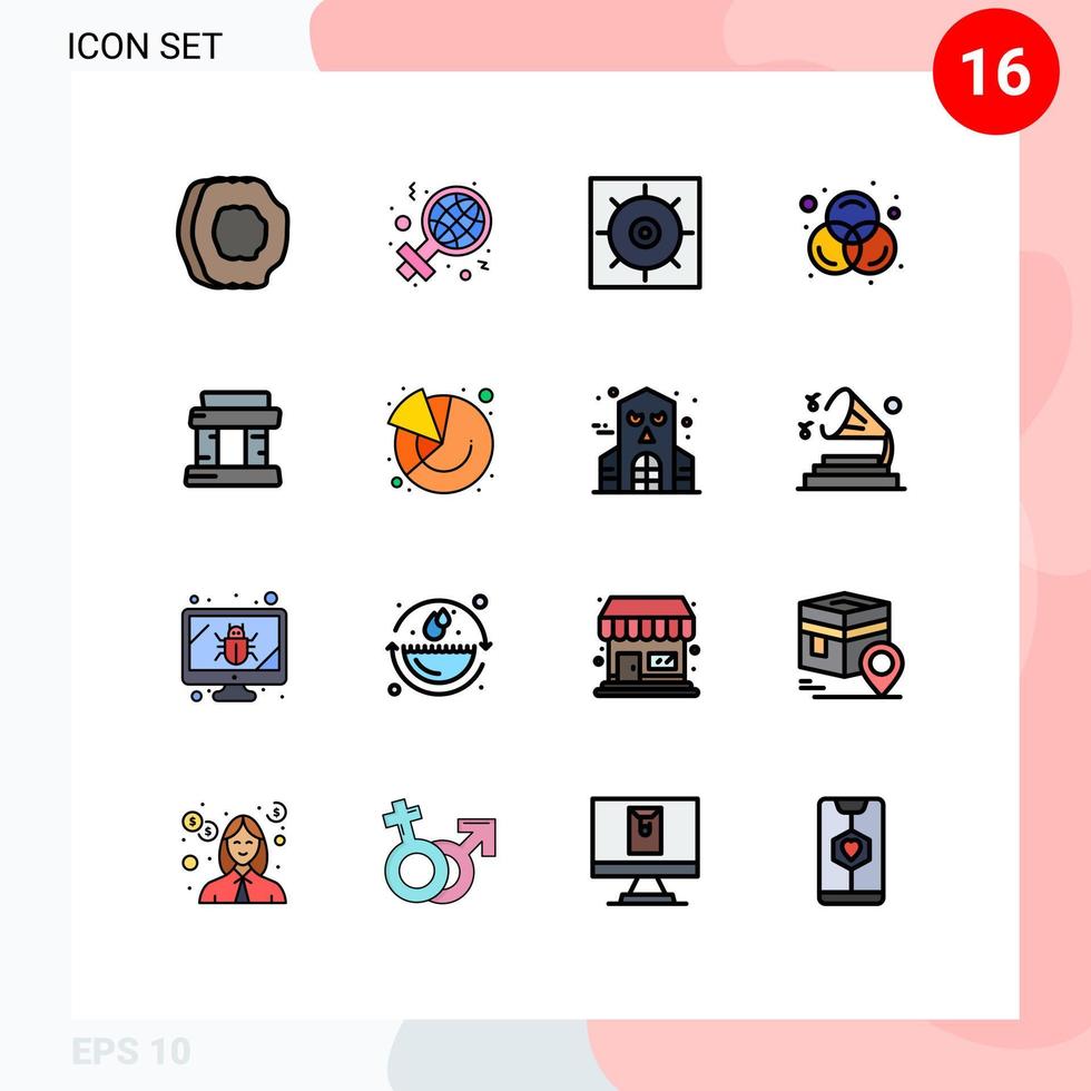 Universal Icon Symbols Group of 16 Modern Flat Color Filled Lines of tower landmark sign rgb colors Editable Creative Vector Design Elements