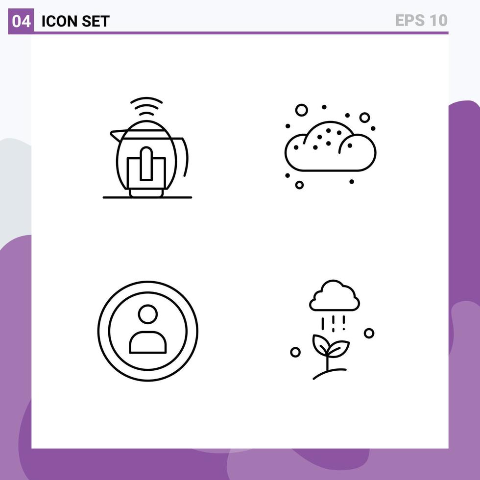 Pack of 4 Modern Filledline Flat Colors Signs and Symbols for Web Print Media such as tea navigation technology bun cloud rain Editable Vector Design Elements