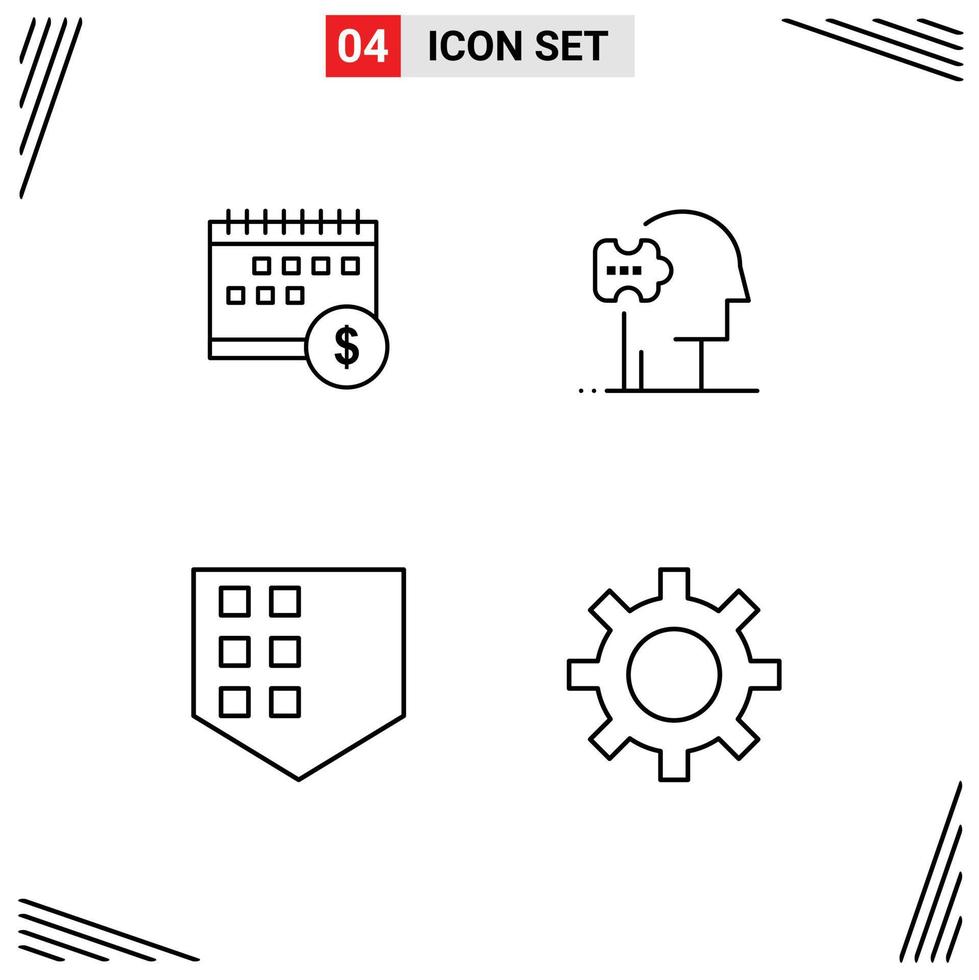 4 Creative Icons Modern Signs and Symbols of calendar solutions money psychiatry security Editable Vector Design Elements