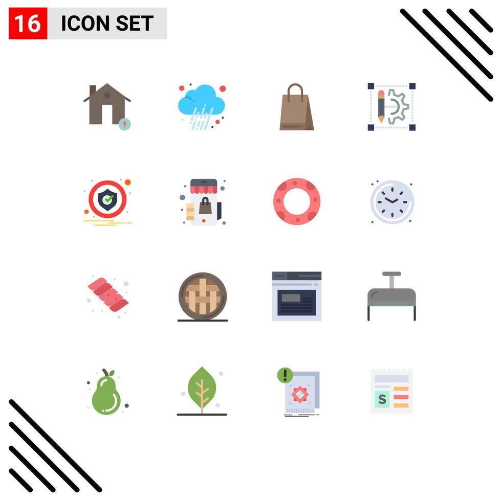 Group of 16 Flat Colors Signs and Symbols for alert printer weather cog wheel pencil Editable Pack of Creative Vector Design Elements