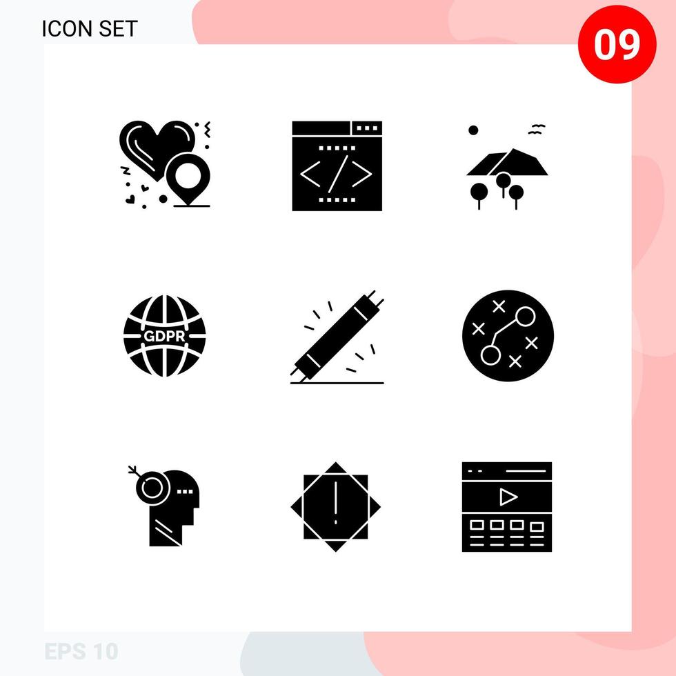 Modern Set of 9 Solid Glyphs Pictograph of electronic devices mountain network global Editable Vector Design Elements