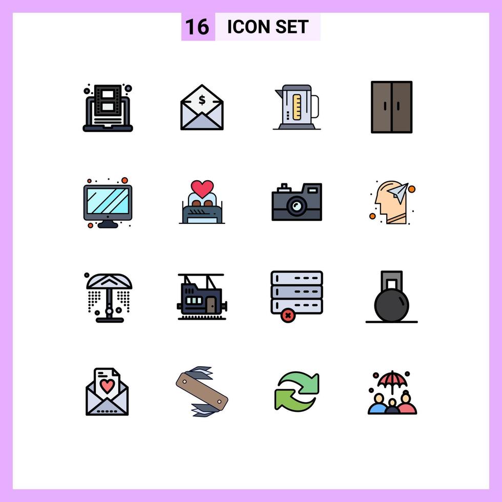 conjunto de 16 iconos de interfaz de usuario modernos símbolos signos para guardarropa dinero en casa muebles máquina elementos de diseño de vectores creativos editables