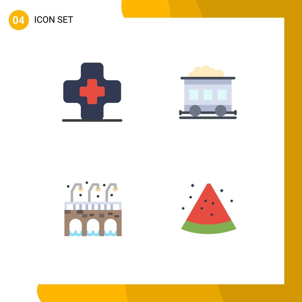 Modern Set of 4 Flat Icons Pictograph of hospital fruit pollution city watermelon Editable Vector Design Elements