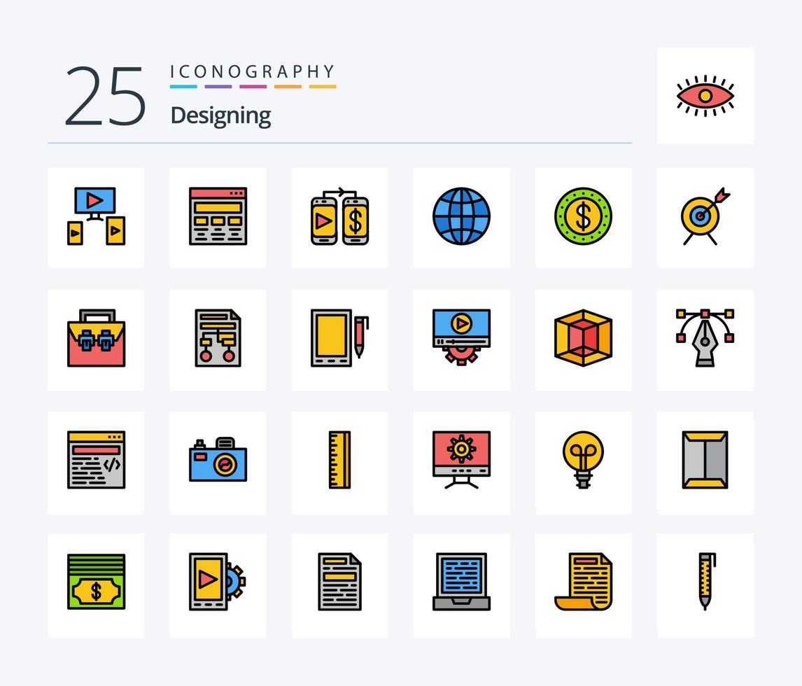 Designing 25 Line Filled icon pack including cash. dollar. mobile. design. globe vector