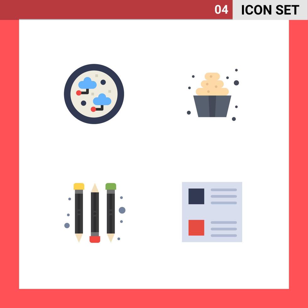 4 Universal Flat Icon Signs Symbols of connected school supplies technology soft serve layout Editable Vector Design Elements