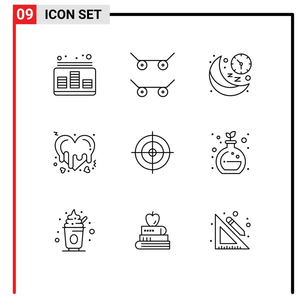 9 Outline concept for Websites Mobile and Apps shooting board romance line love bleeding Editable Vector Design Elements