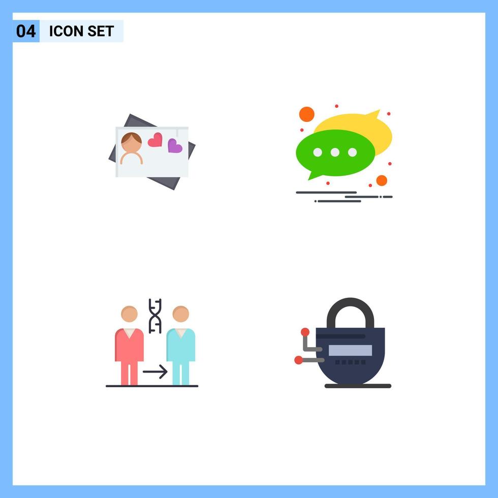 Set of 4 Vector Flat Icons on Grid for card patient chat text health Editable Vector Design Elements