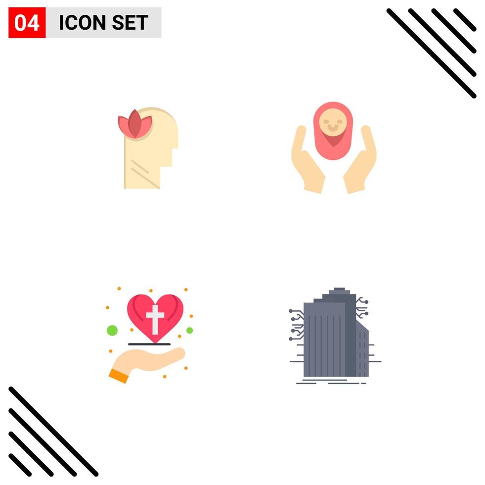 paquete de iconos planos de 4 símbolos universales de cabeza de mano mental celebración de cuidado infantil elementos de diseño vectorial editables vector