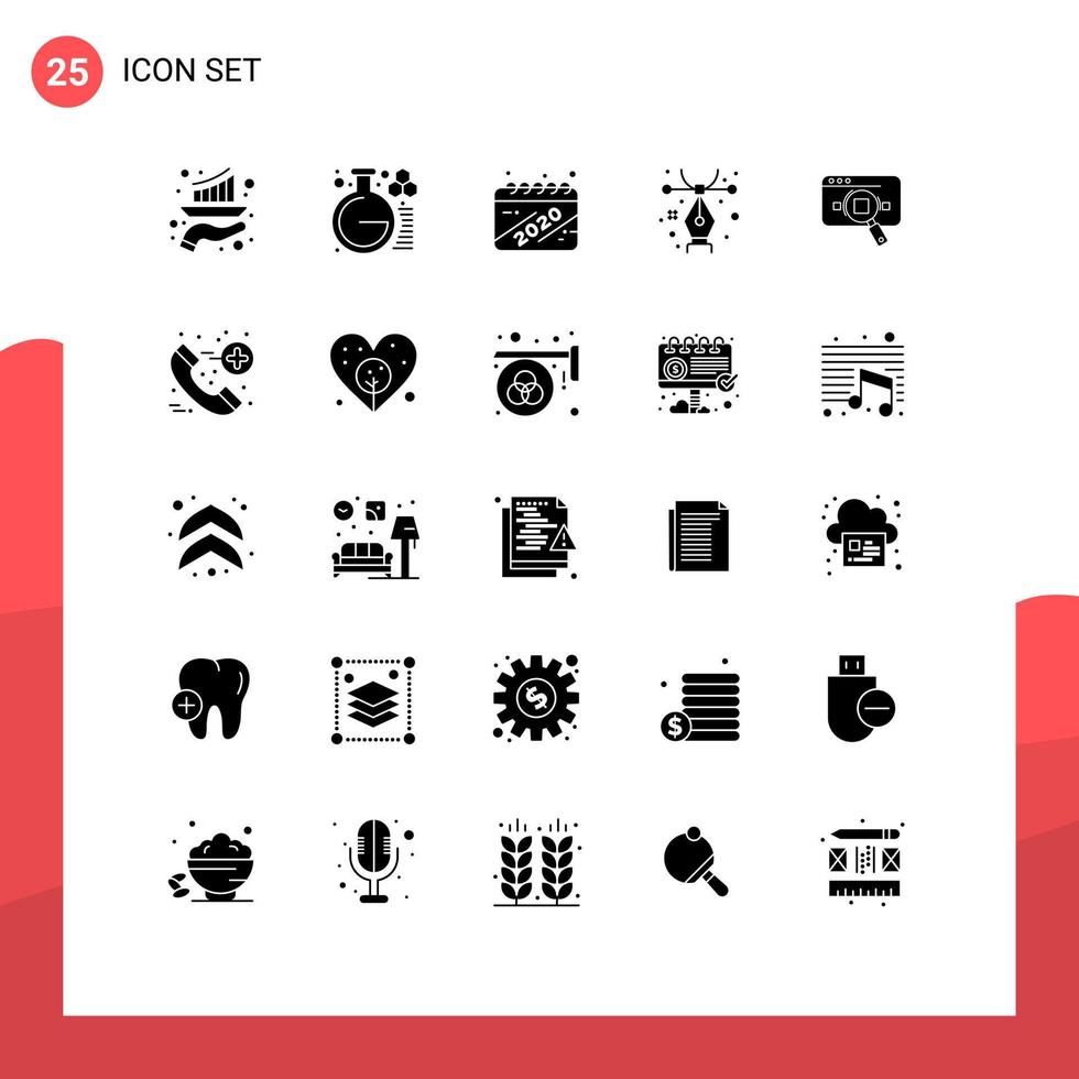 Group of 25 Solid Glyphs Signs and Symbols for analytic pen study illustration celebration Editable Vector Design Elements