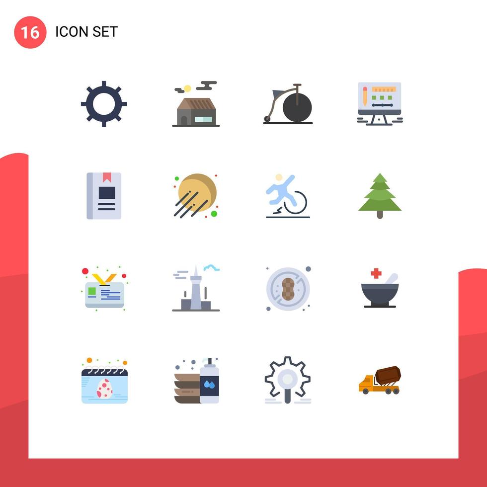 Modern Set of 16 Flat Colors and symbols such as knowledge book bicycle design monitor Editable Pack of Creative Vector Design Elements