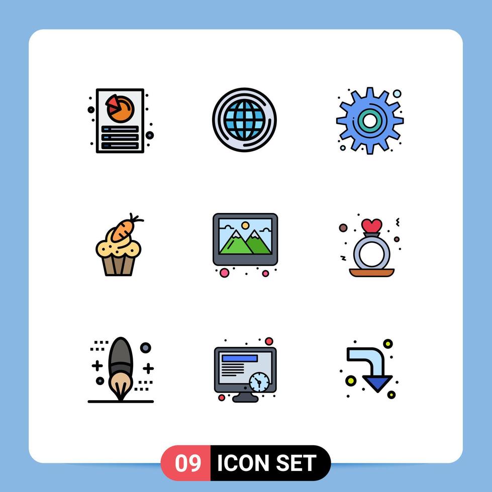 Pictogram Set of 9 Simple Filledline Flat Colors of frame easter cog food cake Editable Vector Design Elements