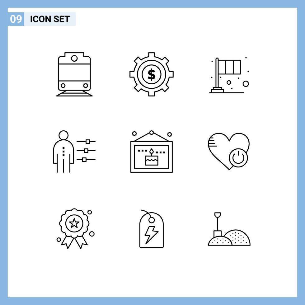 Group of 9 Modern Outlines Set for party birthday irish recruitment job Editable Vector Design Elements