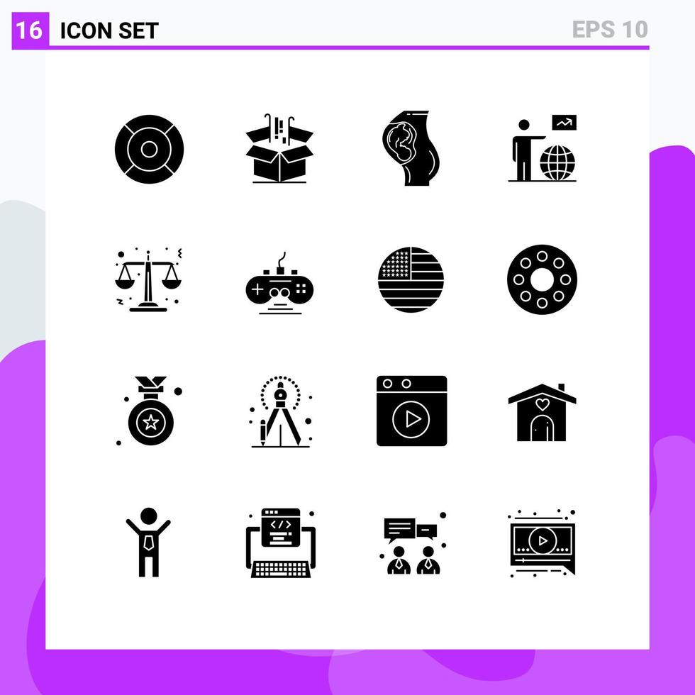 Modern Set of 16 Solid Glyphs Pictograph of user man goods mother baby Editable Vector Design Elements