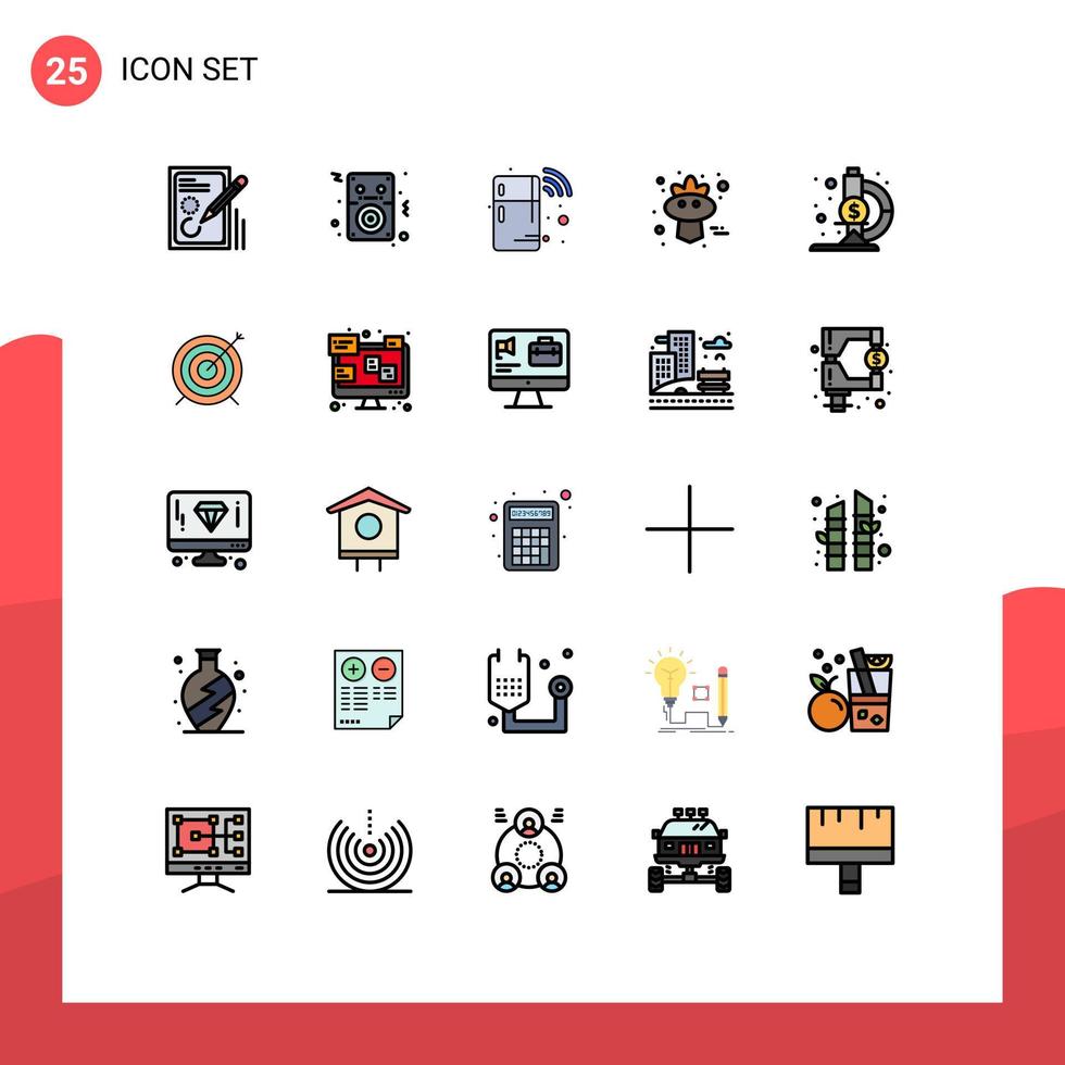 25 Universal Filled line Flat Colors Set for Web and Mobile Applications microscope thanksgiving player sparrow autumn Editable Vector Design Elements