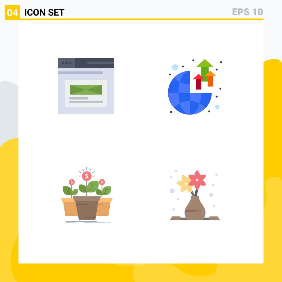 Editable Vector Line Pack of 4 Simple Flat Icons of internet growth website growth plant Editable Vector Design Elements