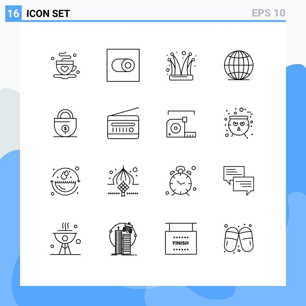 16 User Interface Outline Pack of modern Signs and Symbols of money business clown world global Editable Vector Design Elements