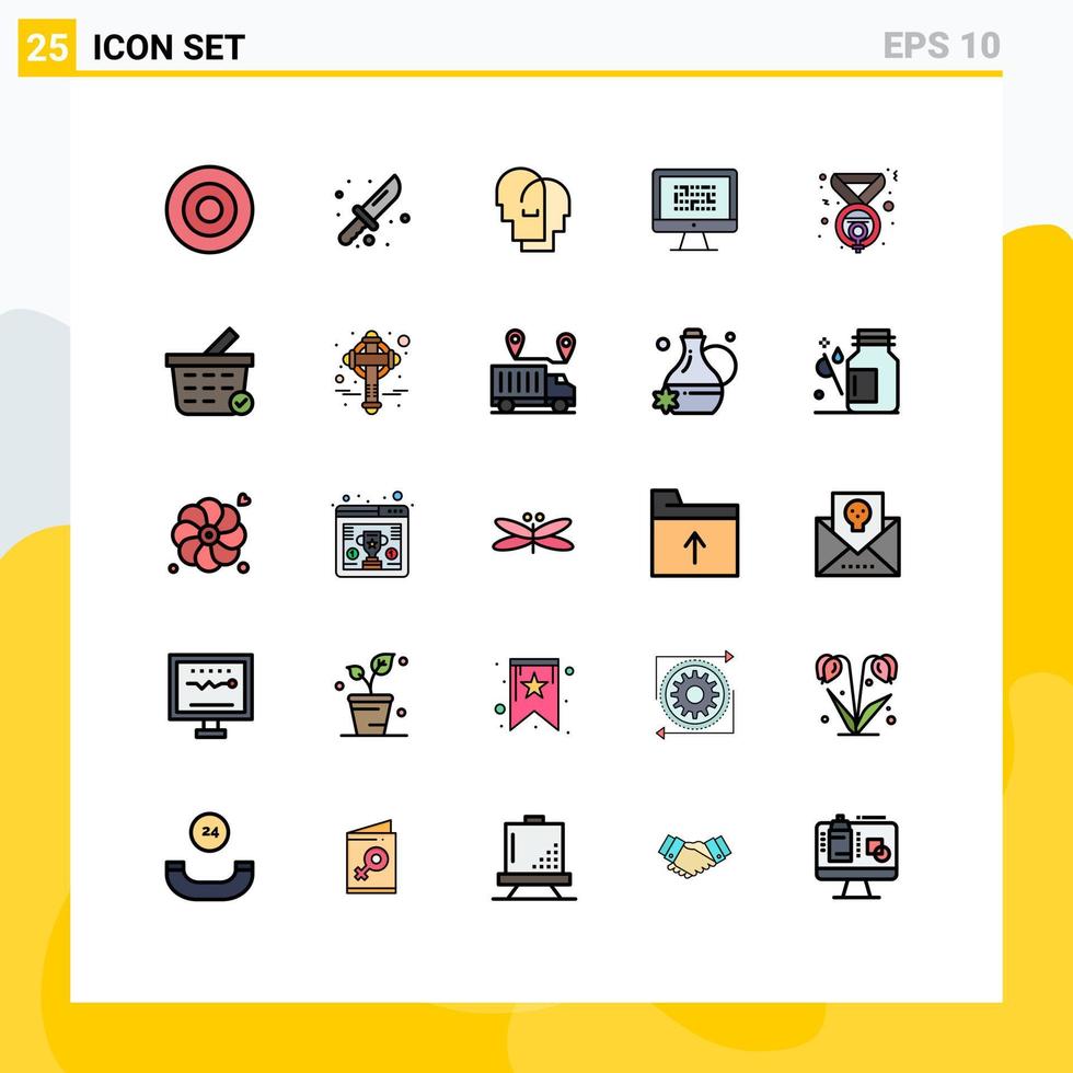 25 Thematic Vector Filled line Flat Colors and Editable Symbols of problem encryption hat ddos graphy Editable Vector Design Elements