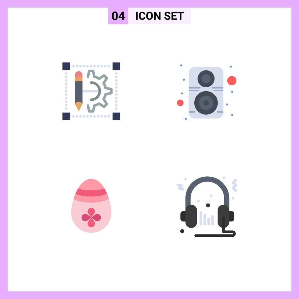 Group of 4 Modern Flat Icons Set for pencil decoration printer hardware easter egg Editable Vector Design Elements