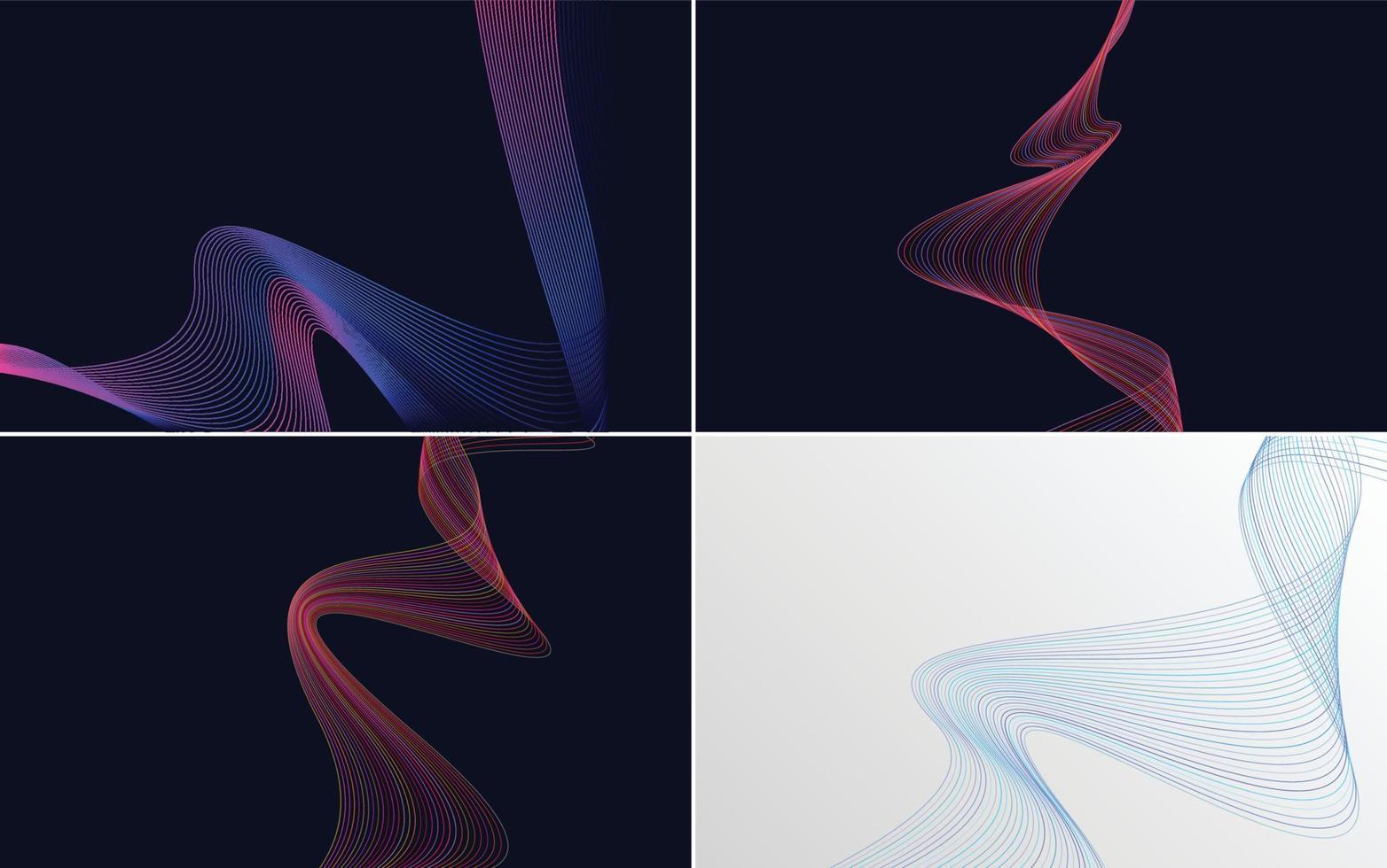 Set of 4 geometric wave pattern background Abstract waving line vector
