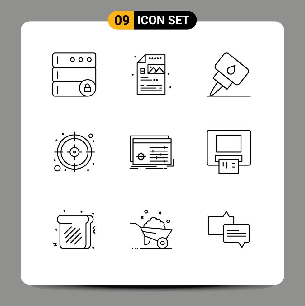 Group of 9 Modern Outlines Set for software processing mechanic object target Editable Vector Design Elements