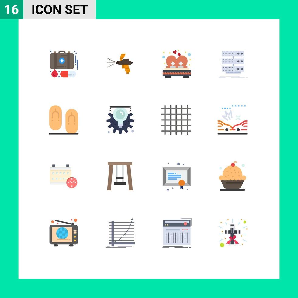 Flat Color Pack of 16 Universal Symbols of data rack bed storage romance Editable Pack of Creative Vector Design Elements