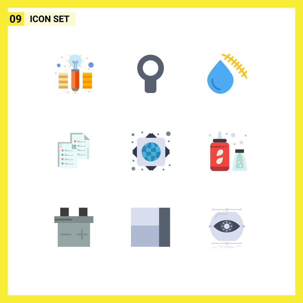 Modern Set of 9 Flat Colors and symbols such as resume copy blood data document Editable Vector Design Elements