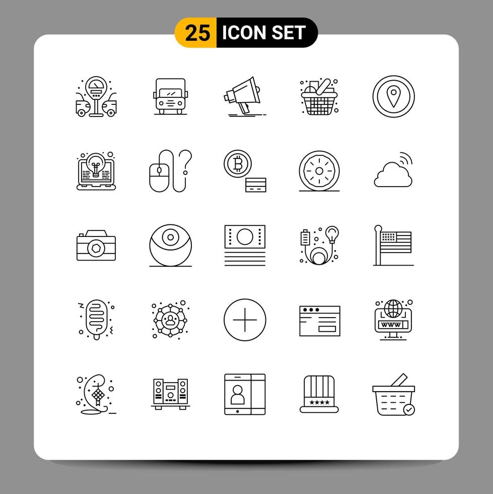 Universal Icon Symbols Group of 25 Modern Lines of gps kitchen digital shopping cart Editable Vector Design Elements