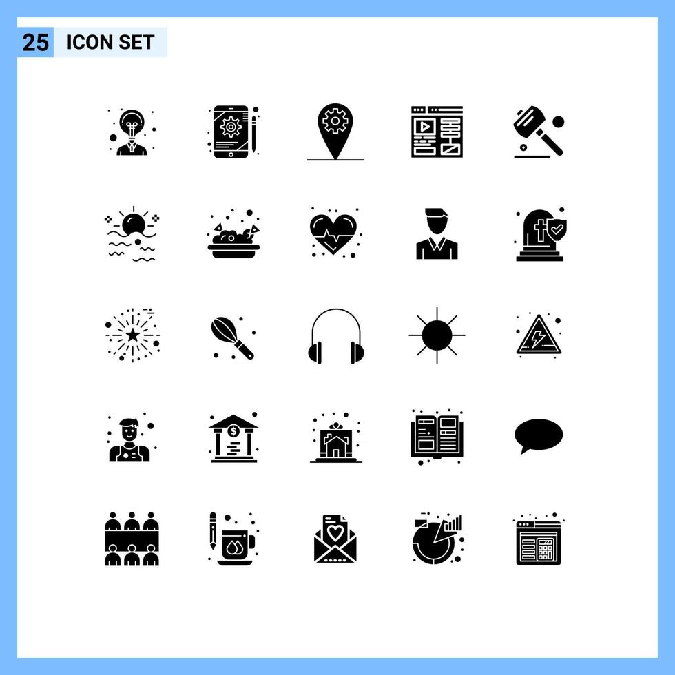 Group of 25 Solid Glyphs Signs and Symbols for sky tools setting hand web Editable Vector Design Elements