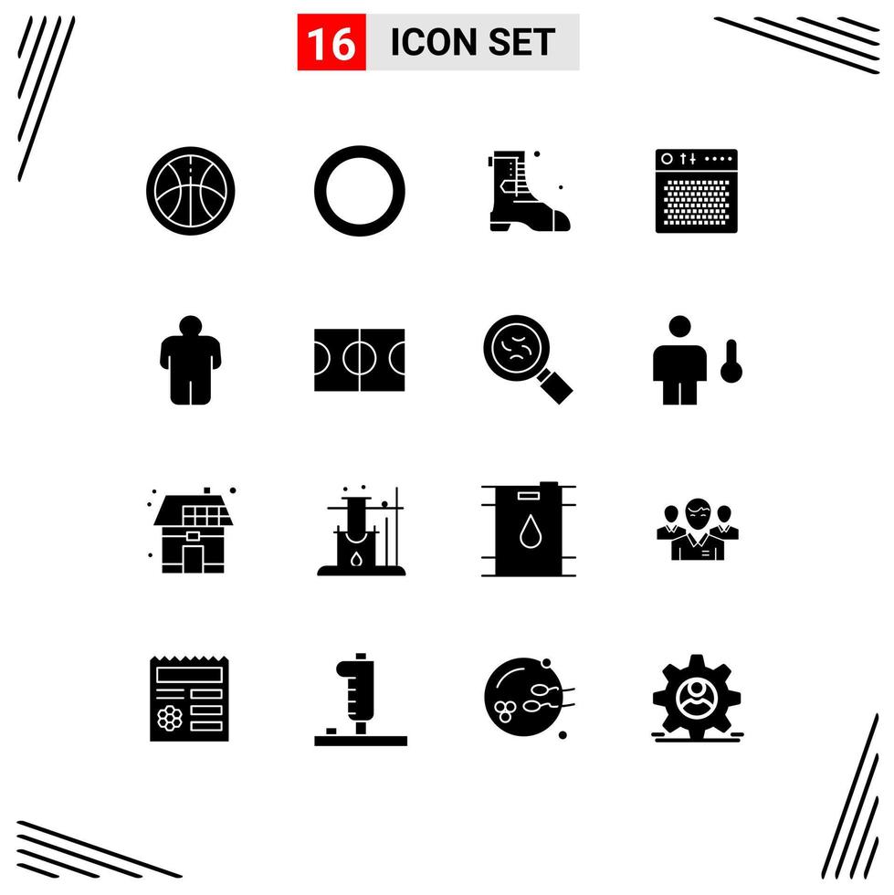 Group of 16 Solid Glyphs Signs and Symbols for field user amplifier person portable Editable Vector Design Elements