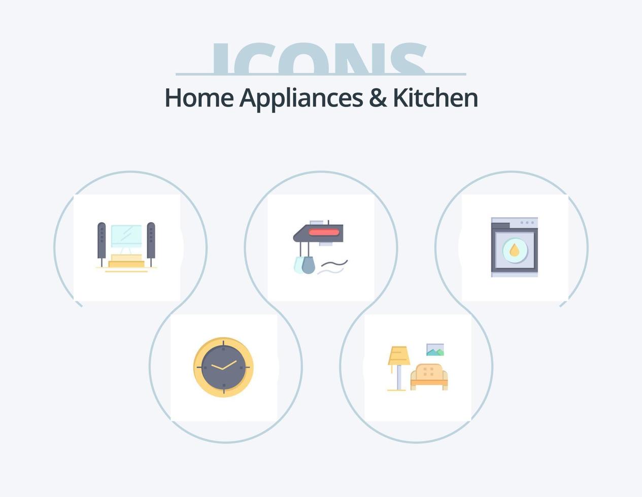 Home Appliances And Kitchen Flat Icon Pack 5 Icon Design. machine. blender. computer. manual. mixer vector