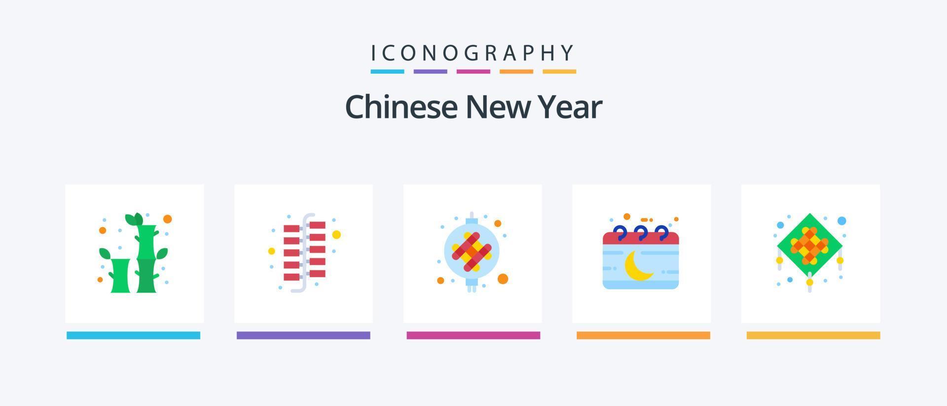 Chinese New Year Flat 5 Icon Pack Including lantern. moon. lamp. month. chinese. Creative Icons Design vector