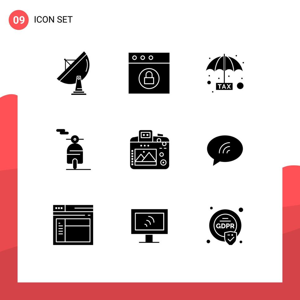 Stock Vector Icon Pack of 9 Line Signs and Symbols for hobbies camera evasion transport motor Editable Vector Design Elements