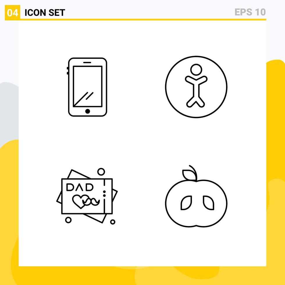 4 User Interface Line Pack of modern Signs and Symbols of phone greeting card android human apple Editable Vector Design Elements