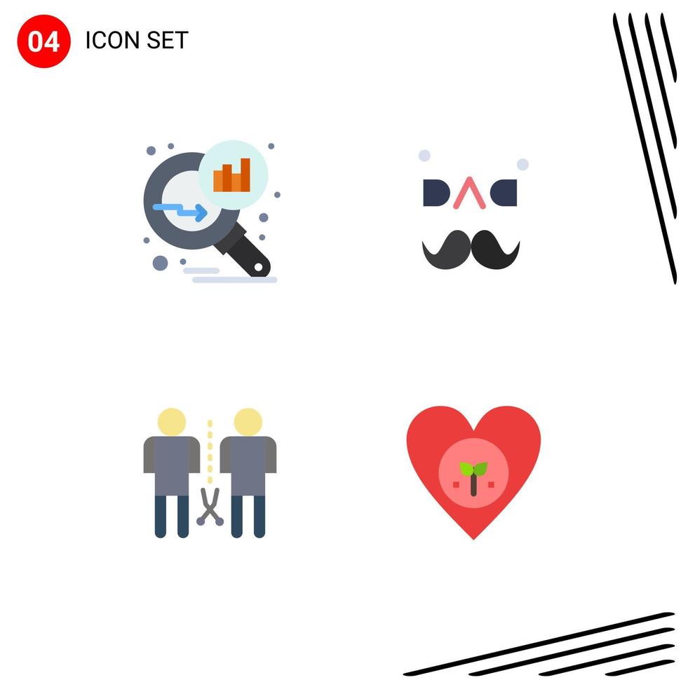 Modern Set of 4 Flat Icons and symbols such as data analyzing knowledge search stats fathers day people Editable Vector Design Elements