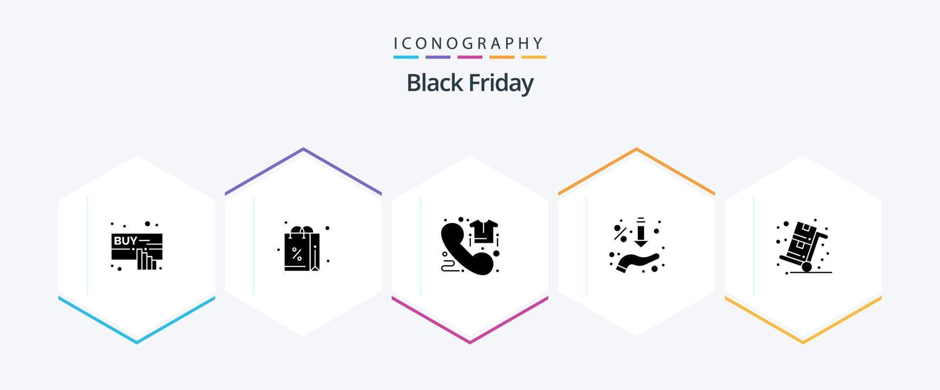 Black Friday 25 Glyph icon pack including offer. sales. call. percent. phone vector
