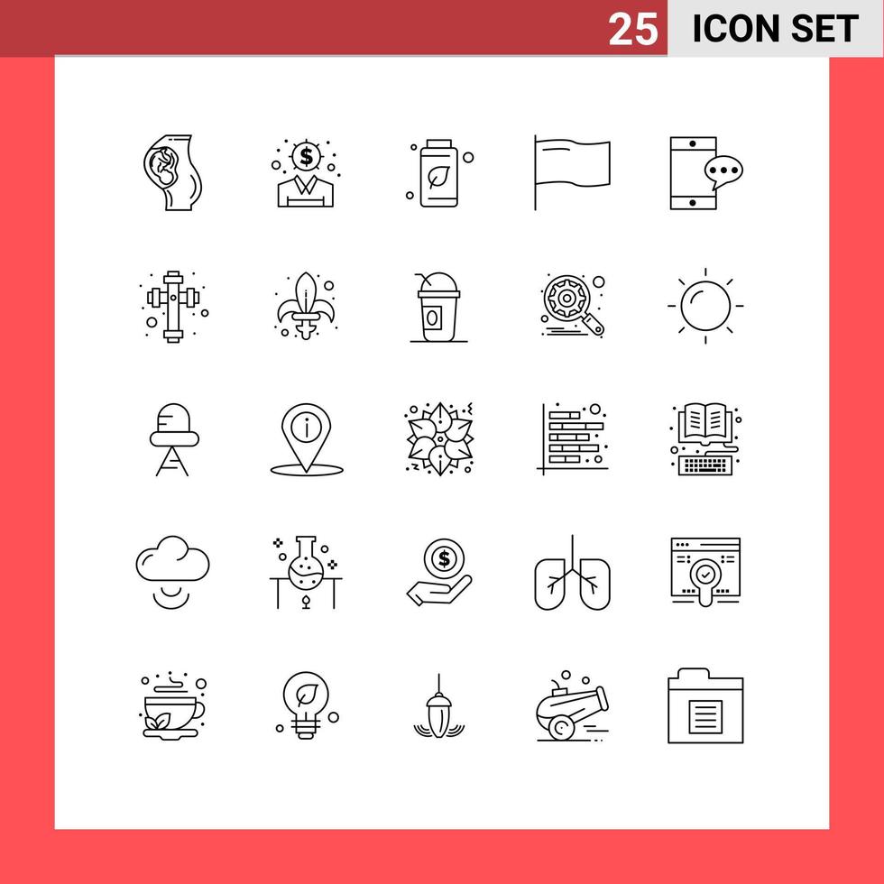 Modern Set of 25 Lines and symbols such as chatting mark dollar flag green Editable Vector Design Elements