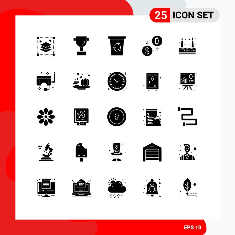 Set of 25 Commercial Solid Glyphs pack for mask wifi journey router payment Editable Vector Design Elements