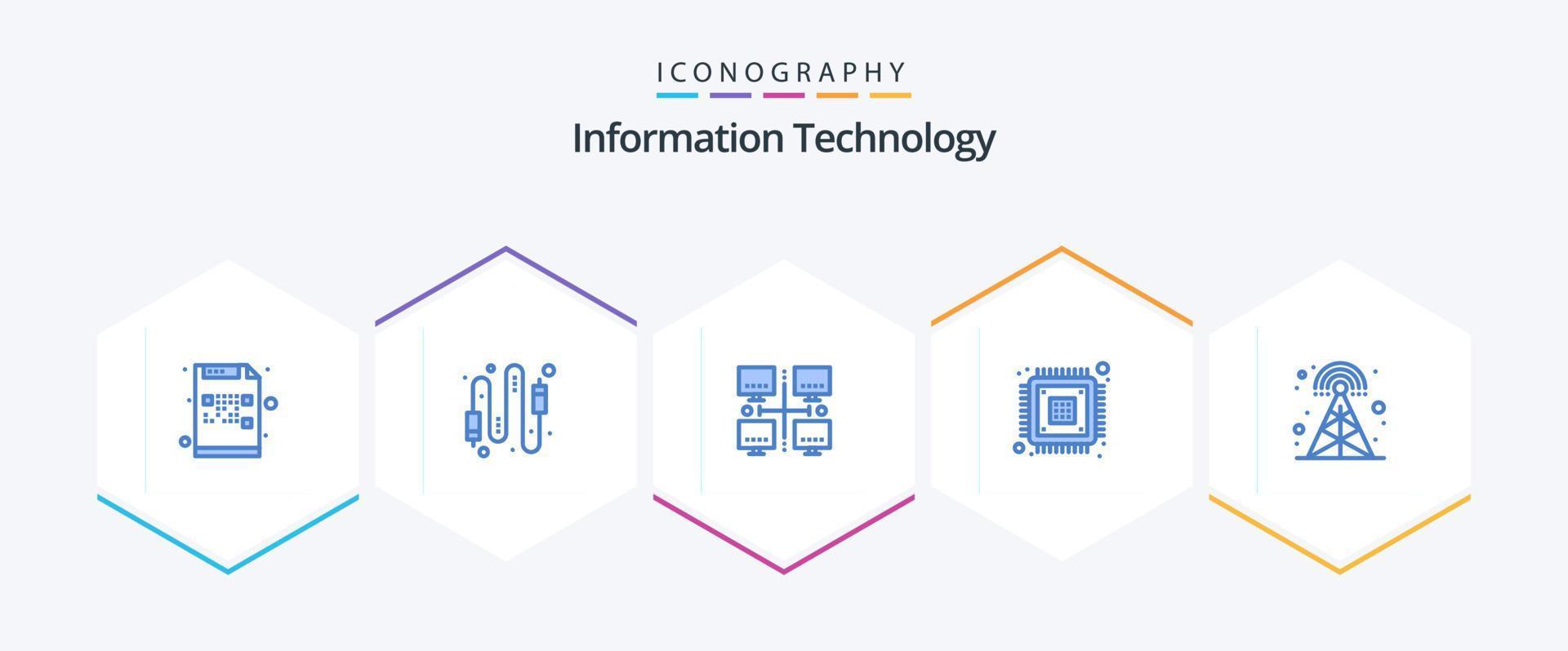 tecnología de la información 25 paquete de iconos azules que incluye cifrado. datos. conexión. chip. local vector