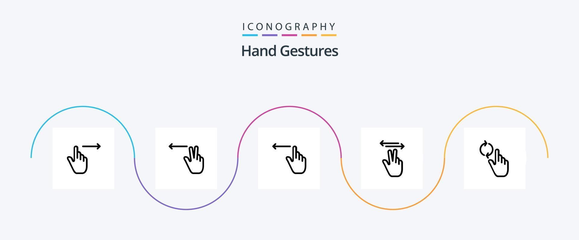 Paquete de iconos de la línea 5 de gestos con las manos, incluida la mano. toque. dedo. móvil. gestos vector